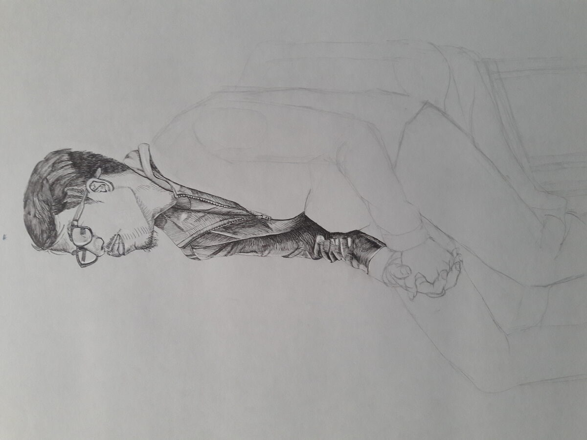 Pencil drawing of man with glasses