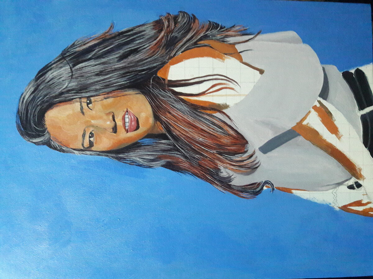 Portrait on blue background