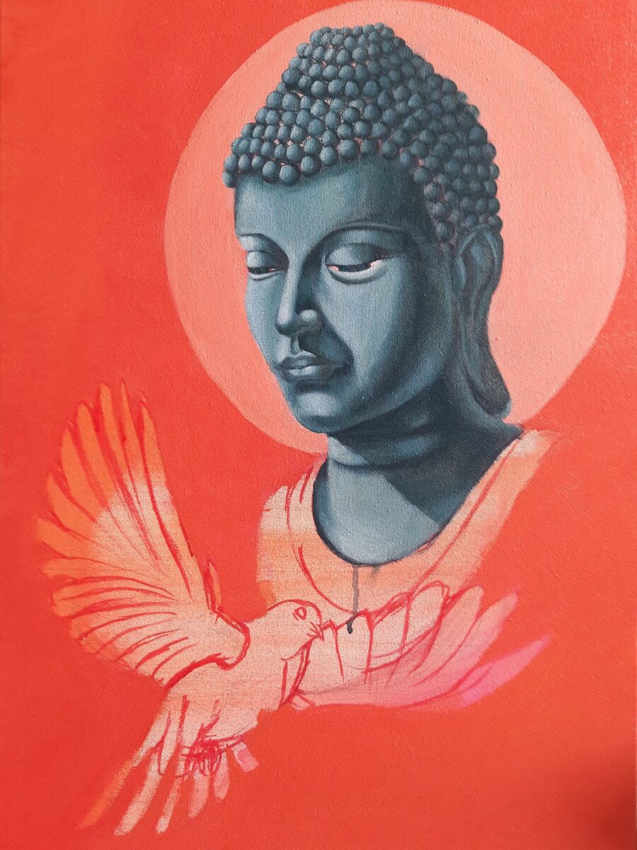 Buddha with dove painting